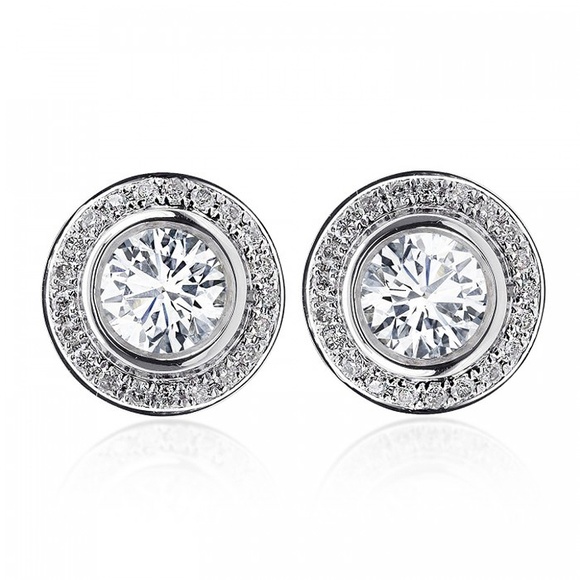 Avital & Co Jewelry Jewelry - 1.25 Carat Diamond Bezel Set Halo Gold Earrings